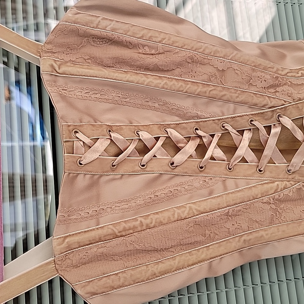 Heart Moon Star Satin Lace-Up Corset Sz M Has Boning & Stretch Y2K